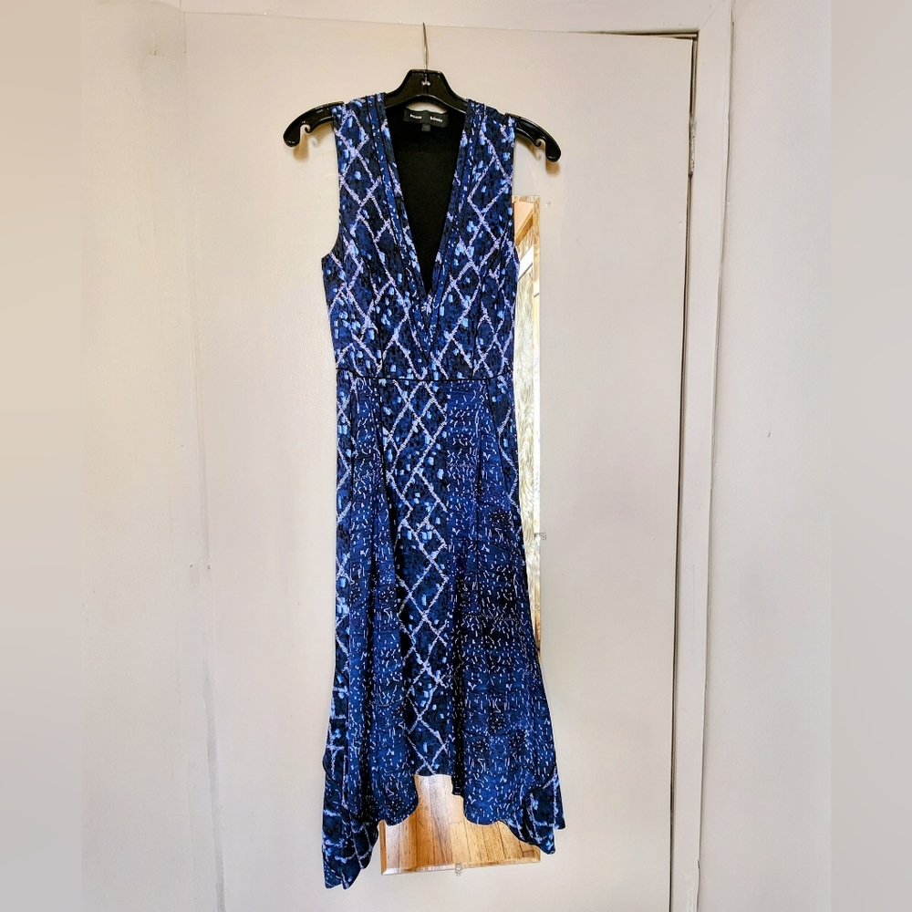 Proenza Schouler Blue Patterned High/Low Maxi Dress Sz2